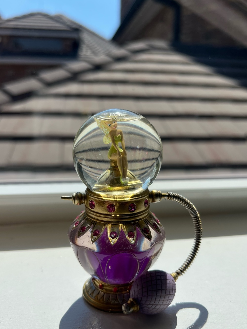 Rare Disney Parks Peter Pan Miniature Tinkerbell Perfume Bottle Snow Globe 2006